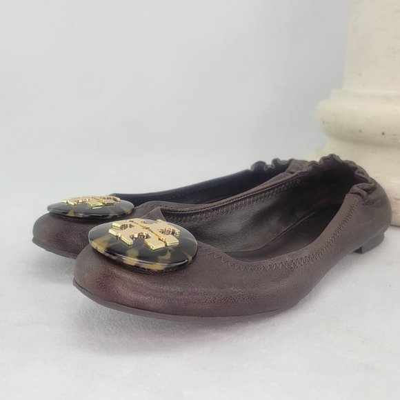 Tory Burch Shoes - TORY BURCH Reva Chocolate Leather Ballet Flats 6.5M